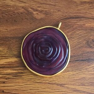 Vtg 3 Inch Purple Burgundy and Gold Rose Pendant